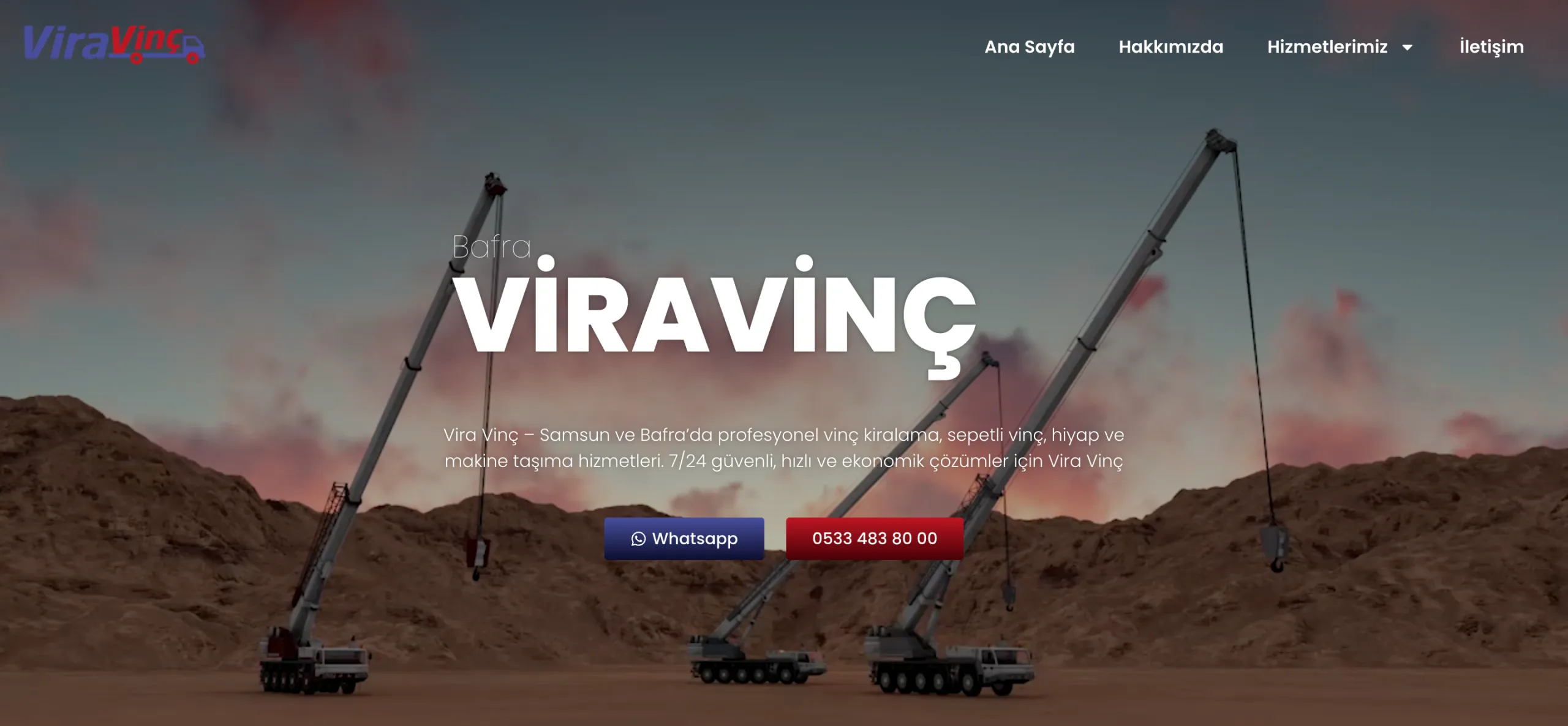 Bafra Vinç Kiralama web sitesi - WordPress kurumsal site